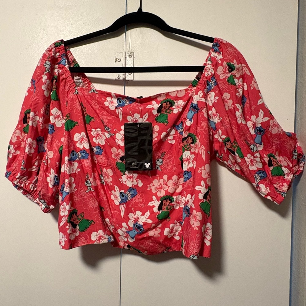 Disney Lilo and Stitch Pink Floral Off-Shoulder Crop Top